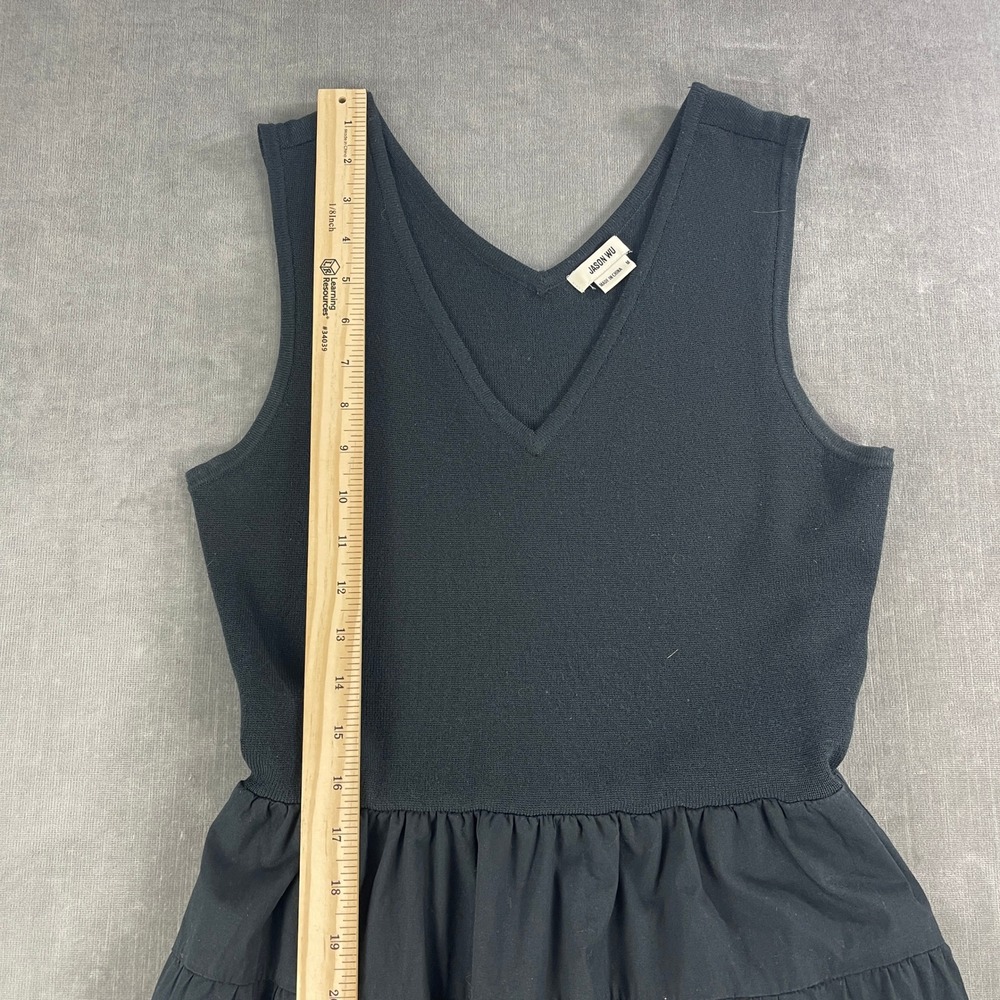 Jason Wu Women M Black Sleeveless Tiered Midi Dress Mixed Media Knit Top - Picture 5 of 12